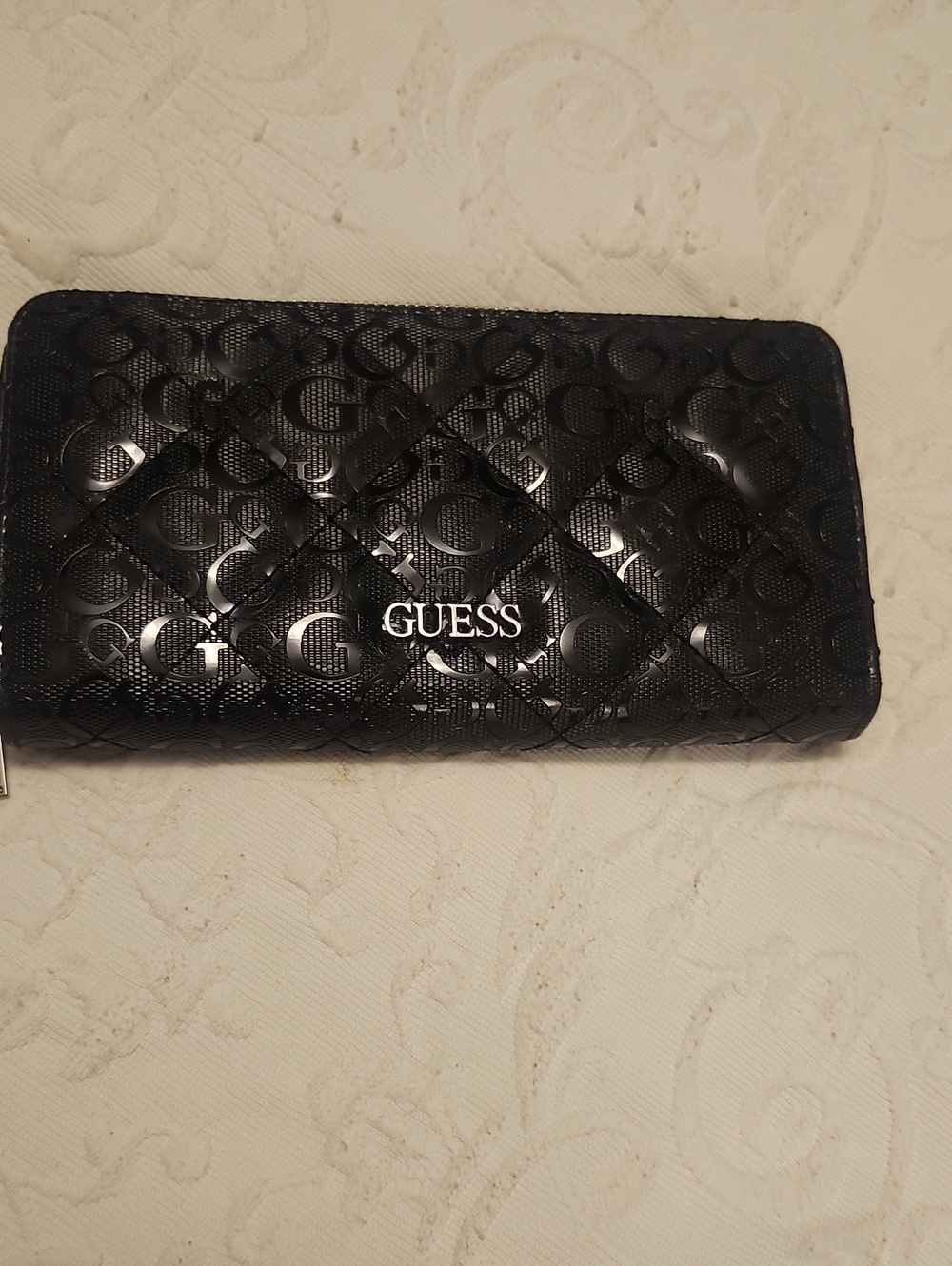 GUESS Quilted Patent Logo Continental Wallet in Black